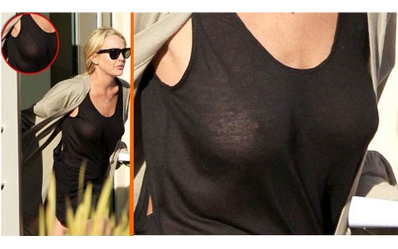 Lindzi Lohan kroz prozirnu majicu pokazala bradavice (Foto)