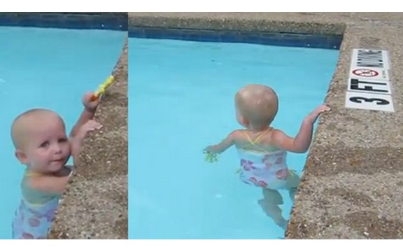 Mala Elizabet je tek prohodala, a pogledajte kako preplivava bazen! (Video)