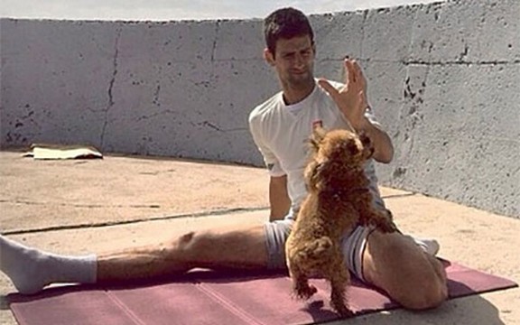 Novak Đoković i Jelena Ristić vežbaju jogu sa kućnim ljubimcima (Foto)