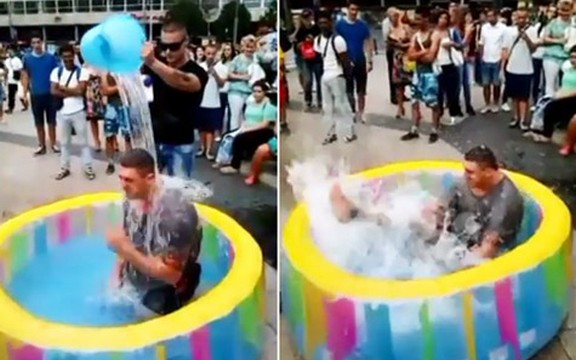 Ledeni izazov u centru Beograda! Kristijan Golubović se ispolivao u dečjem bazenu! (Video)