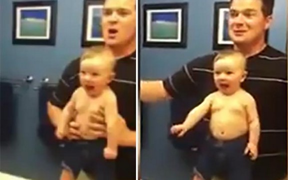 Mališan koji će vas nasmejati do suza: Ovako izgleda kada osmomesečna beba imitira svog tatu (Video)